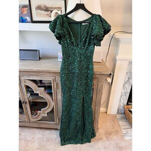 Faeriesty Green Sequin Mermaid Dress with Side Slit Size XSmall